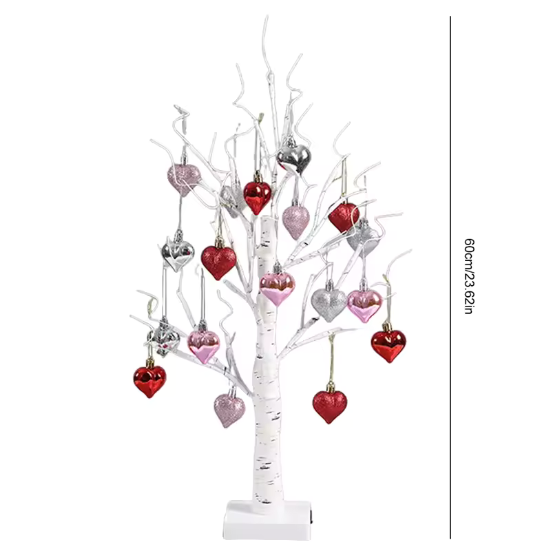 Romantic Heart-Shaped Birch Tree Lamp